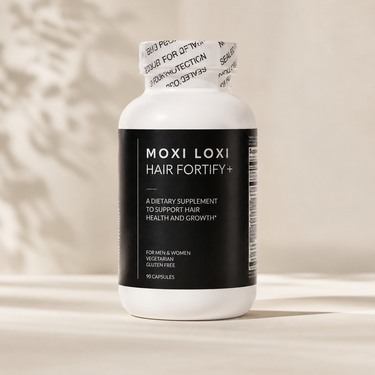 Front product view of the MOXI LOXI Hair Fortify+ 90 capsule bottle.