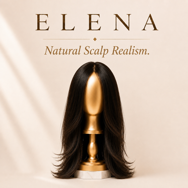Moxi Loxi Elena ultra-thin Silk Veil™ Technology wig featuring premium European human hair, a seamless lace front hairline, and an exceptionally realistic scalp appearance.