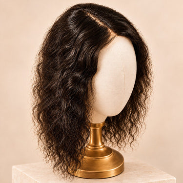 Moxi Loxi Lumi natural-texture lace-front topper in dark natural brown