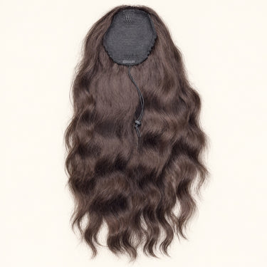 Inside view of the ponytail mesh pocket, combs and drawstring attachment
