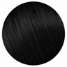 Obsidian human hair color swatch featuring a rich jet black shade with cool undertones, silky texture, and natural shine.
