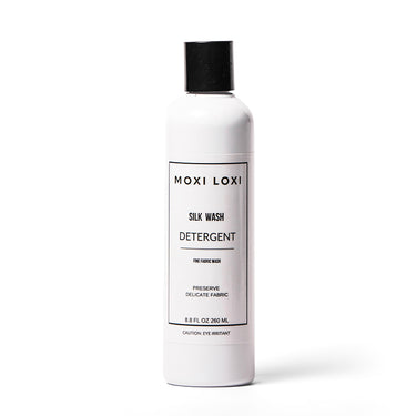 Silk Wash Detergent by Moxi Loxi, used by hand or on a gentle machine cycle to clean fine fabrics without damaging the fibres.