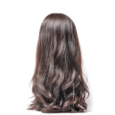 Back view of the Moxi Loxi Elena ultra-thin Silk Veil™ Technology wig showcasing premium European human hair, naturally light density, and smooth, straight styling.