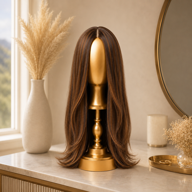 Moxi Loxi Hunter lace front silk top wig. Cappuccino, long straight European human hair, 22 inches, luxury lifestyle