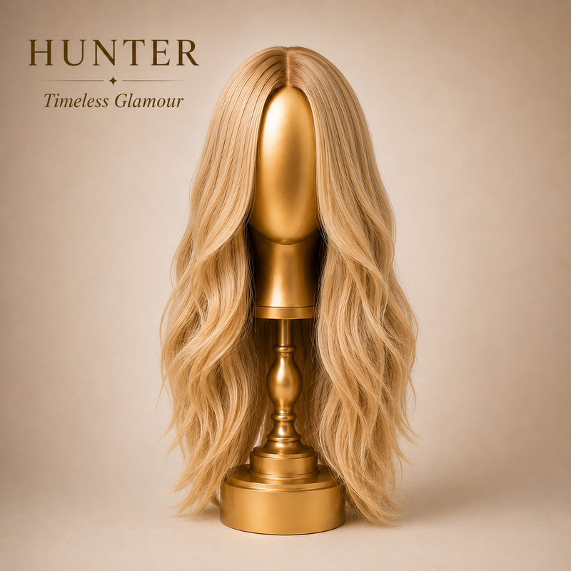 Moxi Loxi Hunter lace front silk top wig in Vienna Blend, long straight European human hair styled in waves, 22 inches