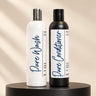 Moxi Loxi Pure Care Duo with 8 oz Pure Wash and Pure Conditioner on an ivory salon pedestal
