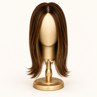 Moxi Loxi VIX lightweight coverage topper in warm brown on a gold mannequin, front view.