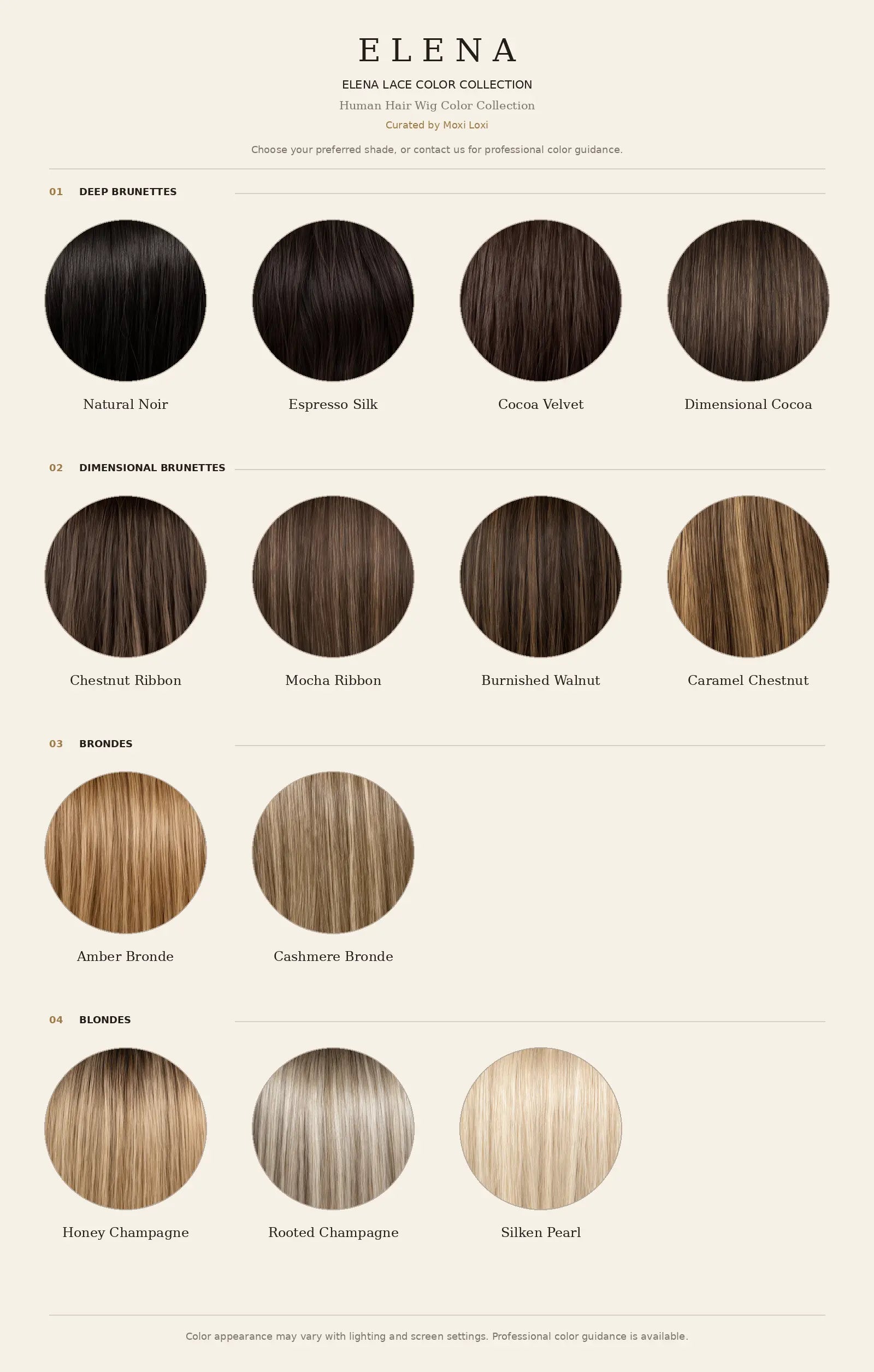 Moxi Loxi ELENA Lace color collection with 13 named human hair shades