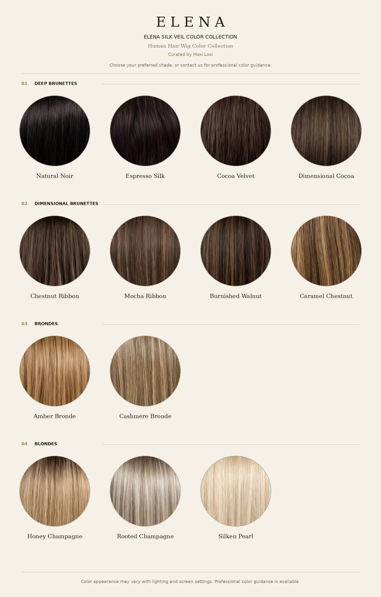 Moxi Loxi ELENA Silk Veil color collection with 13 named human hair shades